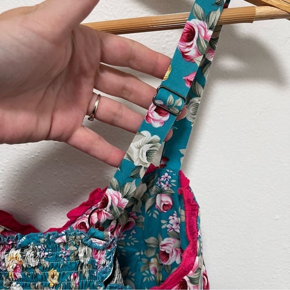 SOURPUSS Aqua Blue Rosey Luau Retro Pinup Dress Size Medium - Picture 5 of 8